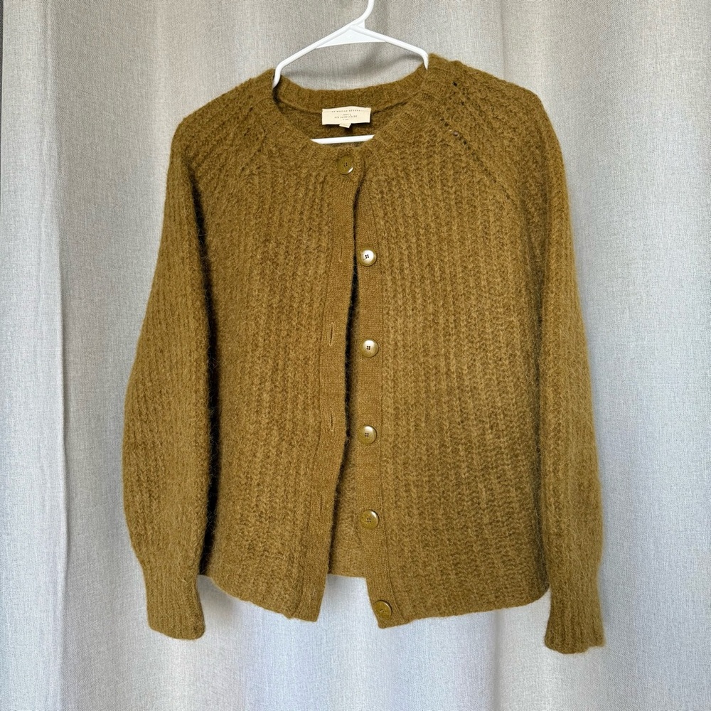 Sezane Moss Green Wool Blend Button Cardigan - Picture 3 of 11